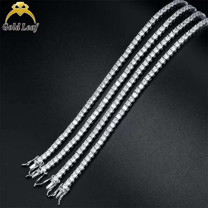 Goldleaf RTS Hip Hop Moissanite Tennis Necklace 925 Sterling Silver 3-5mm D Color VVS Diamond Link Chain Moissanite Chain Men