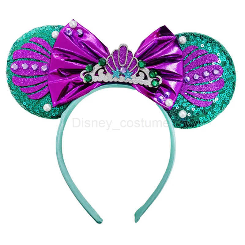 Disney Mickey Mouse Little Mermaid Hair Purple Crown Hair Accessories Ariel Headband Children Sebastian Pearl Shell Earrings X250425