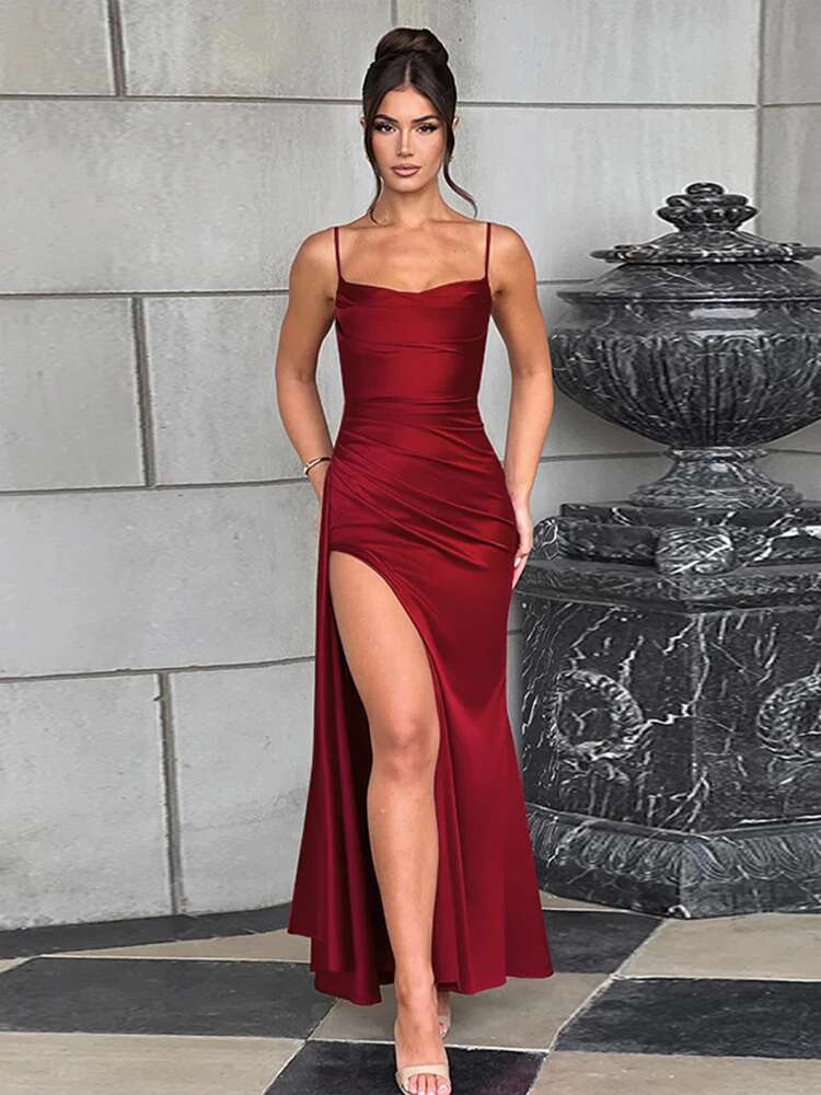 Dongdumaoyi Townlike Slim Bodycon Elegant Maxi Long Dress Women Spaghetti Strap Summer High Split Backless Sexy Party Dresses
