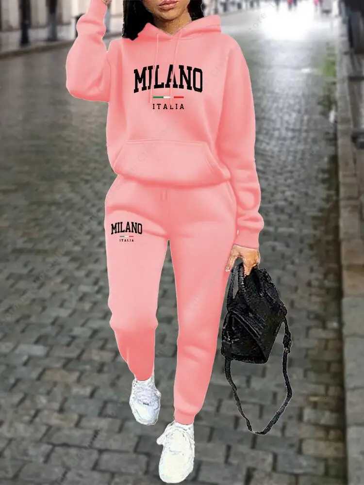 MILANO Pants Sets for Women Clothing High quty Sweatshirt Sweatpant Hoodie Suit 2 Piece Autumn Winter Outfits Woman Tracksuit W251125