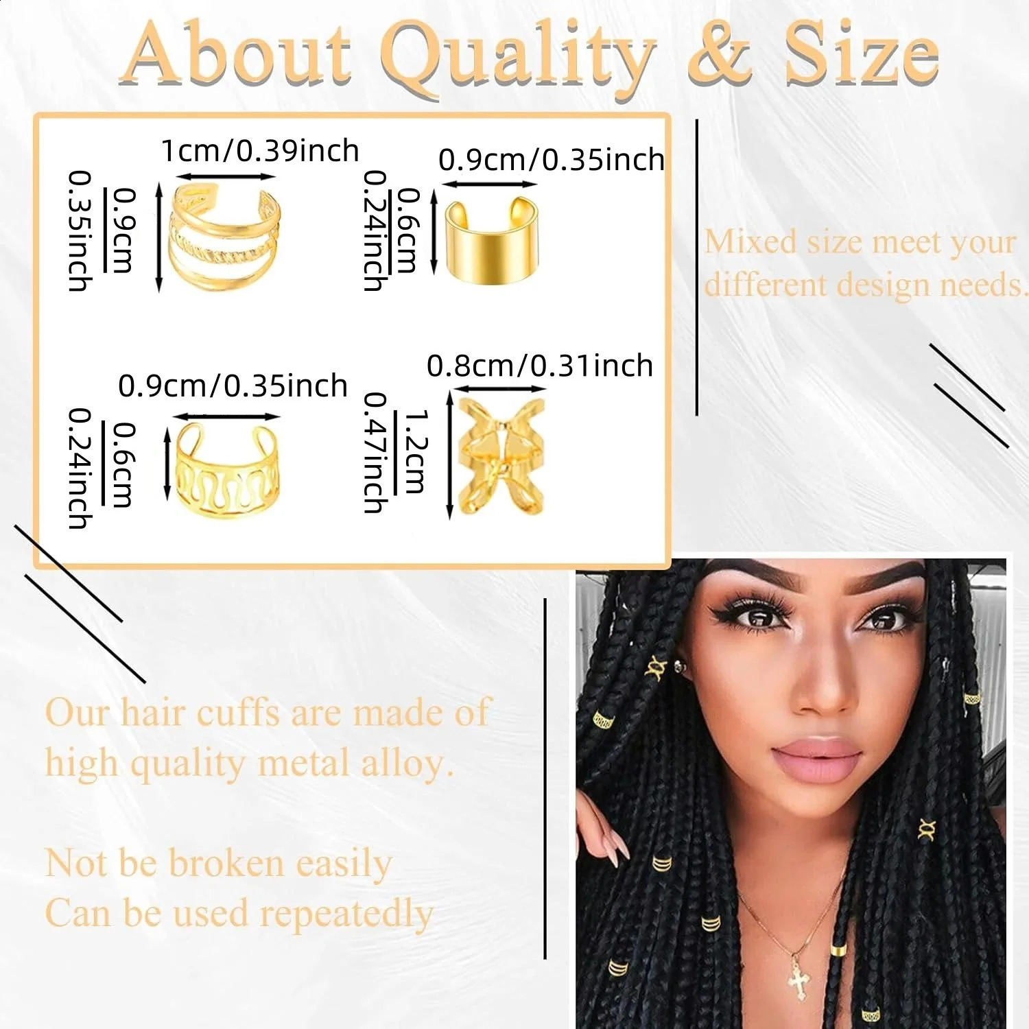 40 pieces of braided hair jewelry golden cuffs multi style rings adjustable beads 250417