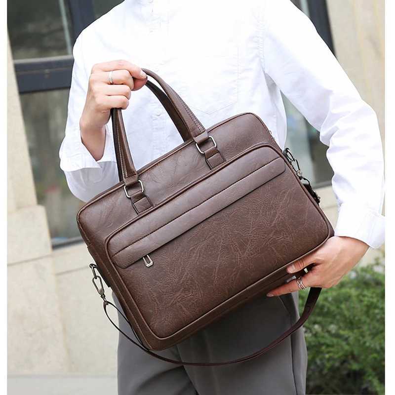 PU Leather Briefcase For Men Handbag Laptop Folder Shoulder Office Business Vintage Messenger Crossbody Portfolio Designer BagT251125