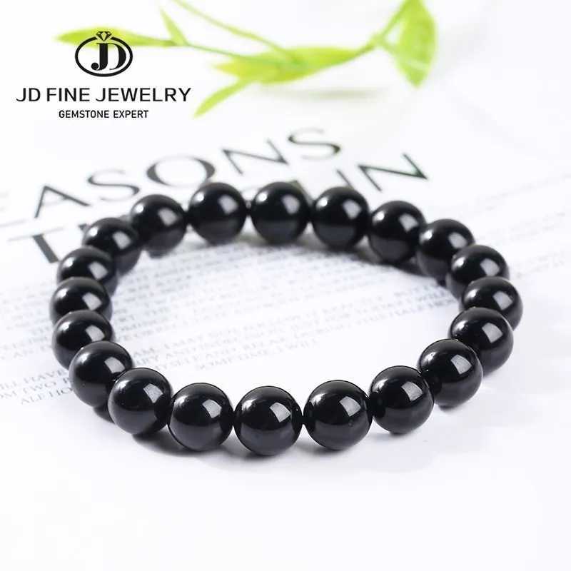 JD Natural Stone 7A Black Tourmaline Bead Bracelets Women Healing Crystals Chakra Yoga Meditation Jewelry Schorl Strand Bangles J251125