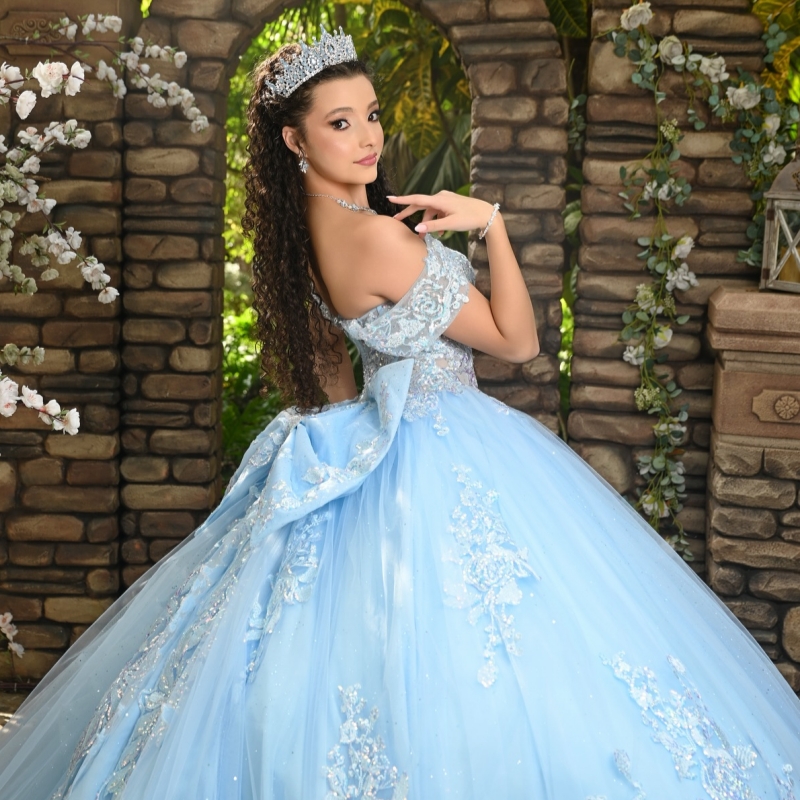 Sky Blue Quinceanera Dresses Off Shoulder Ball Gown Sweet 16 Dress Applique Lace Beads Bow Birthday Party Vestidos 15 De Anos