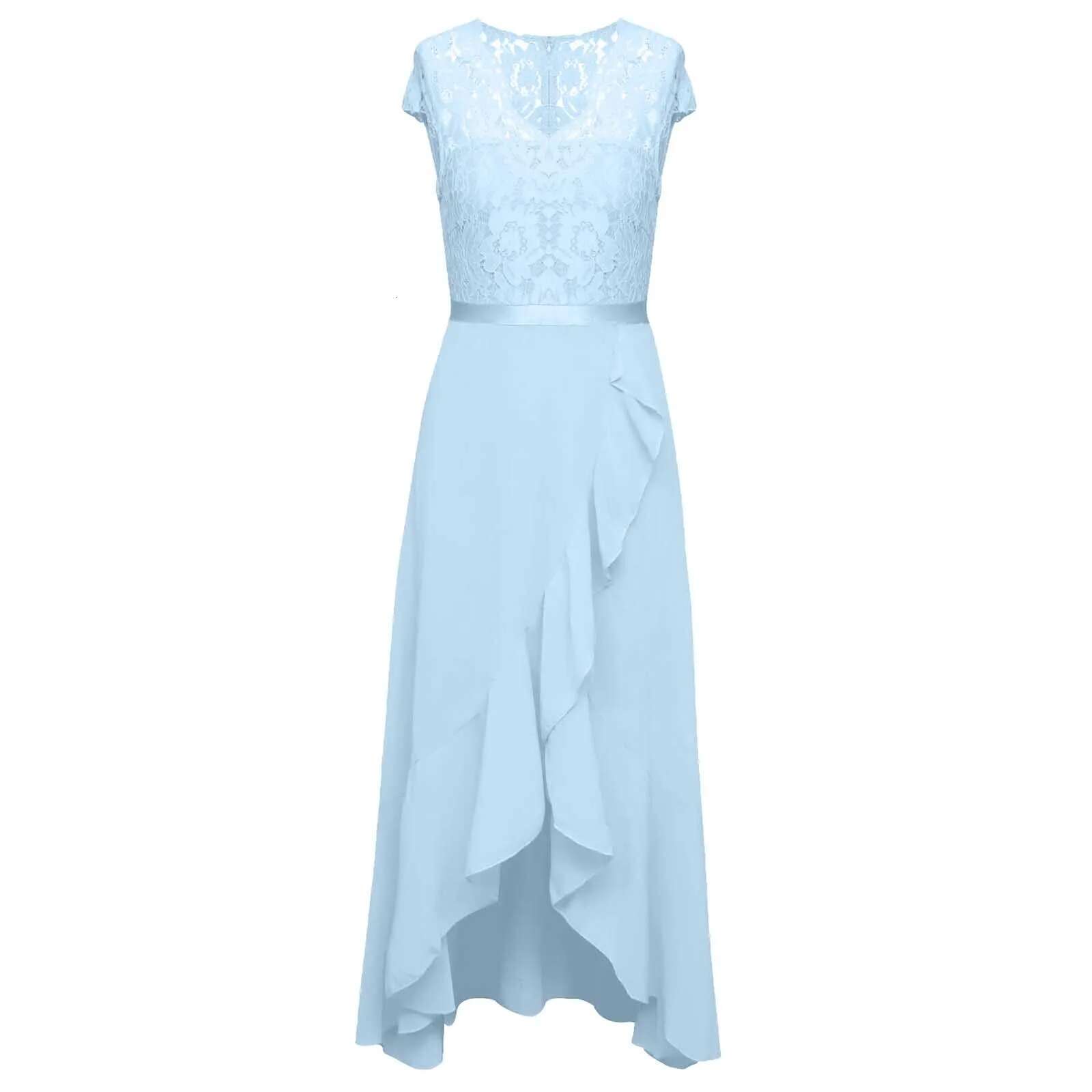 Dongdumaoyi Women Party Dress Lace V Neck Ruffle Sleeveless Irregular Hem Up Tight Waist Prom Female Clothes