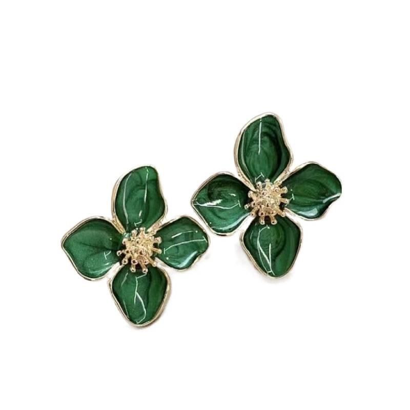 Personalized Temperament Clover Enamel and Minimalist Roselle 3D Earrings High End Ear Jewelry H260202