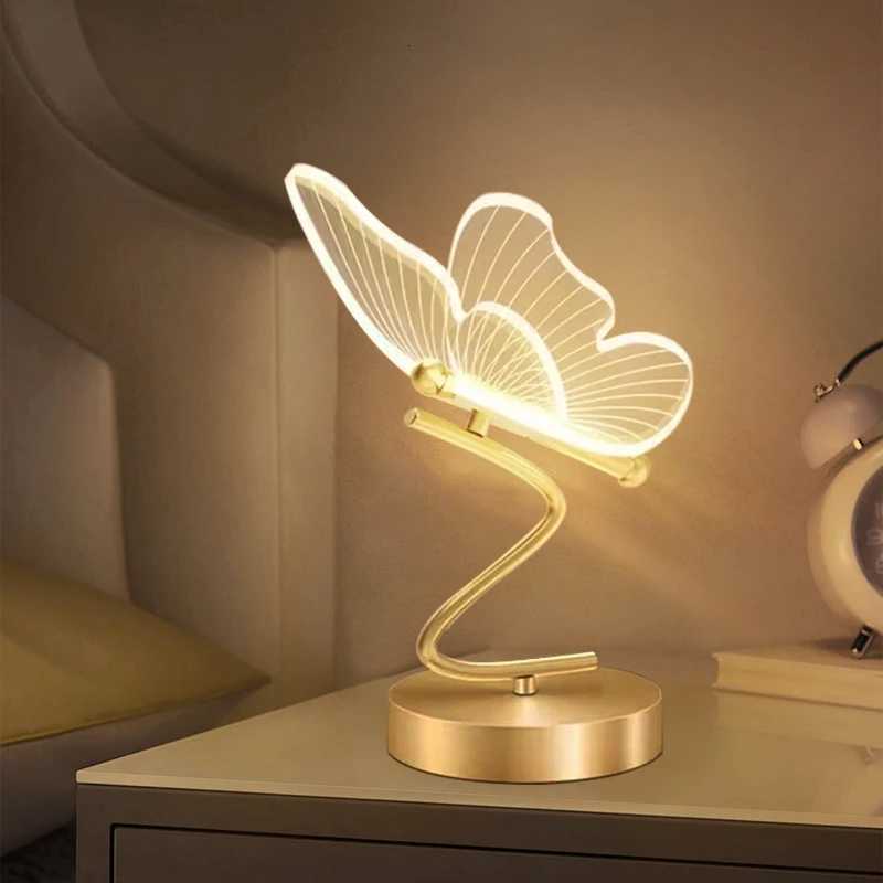 LED Table Lamp Indoor Lighting Switch Button Home Decoration Bedroom Bedside Living Room Restaurant Nordic Butterfly Desk LampsM251125