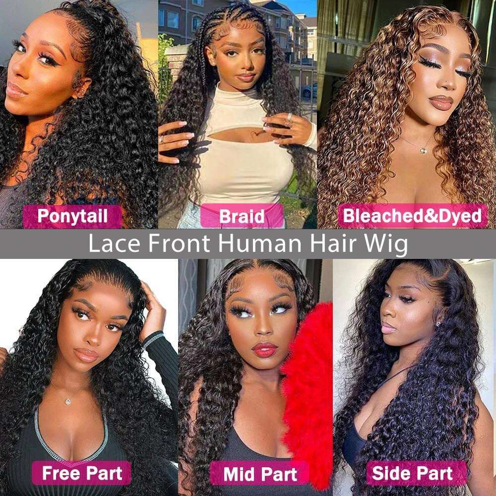 13X6 Curly Frontal Human Hair Wig 30 36 Inch Pre Plucked Deep Lace Front Brazilian Water Wave Wigs