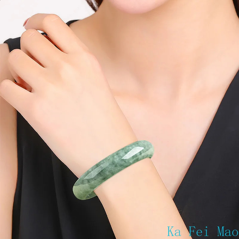 Inner Diameter 54mm-62mm Natural A-grade Jade Bean Green Bangle Ice Jadeite Stone Jewelry Womens Handicraft Wholesale Drop Ship 250424