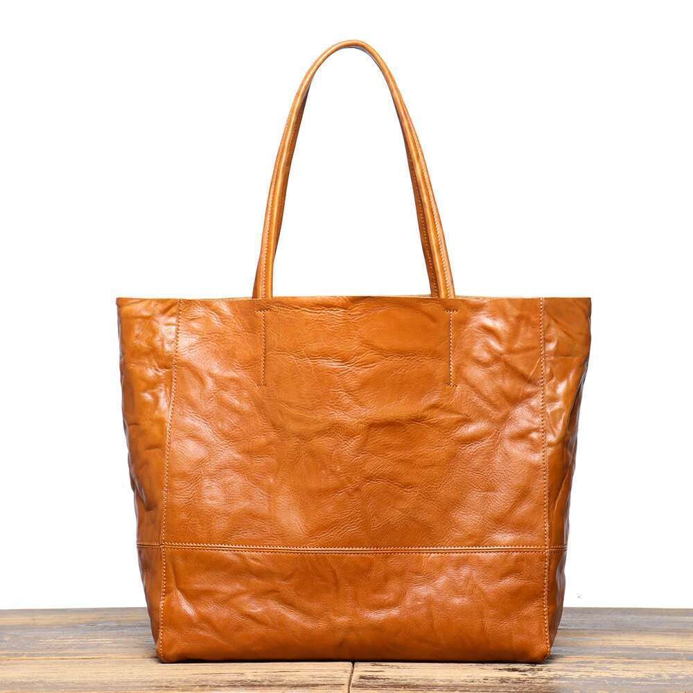 LUOKIR Genuine Leather Vintage Women's Tote Handbag Mother And Child Top Layer Cowhide Shoulder Shopping Bag