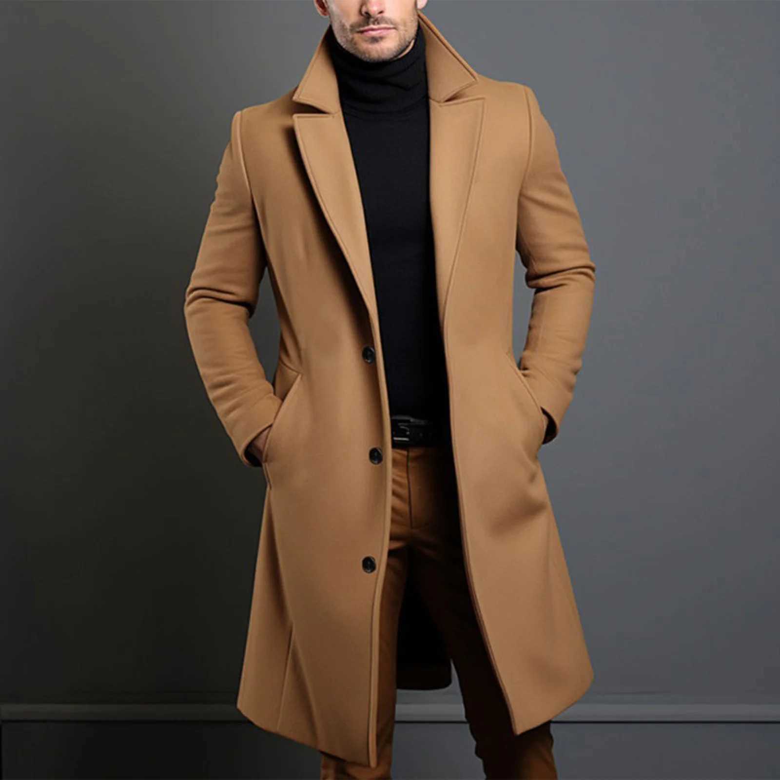 Men Elegant Long Trench Overcoat Single-breasted Windproof Trench Coat n Formal Daily WearT251125