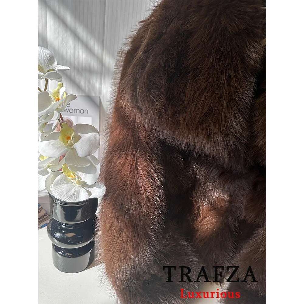 TRAFZA Casual Brown Thick Jackets Women Long Sleeve V Neck Autumn Winter Faux Fur Coats Fashion 2024 Streetwear Outwears