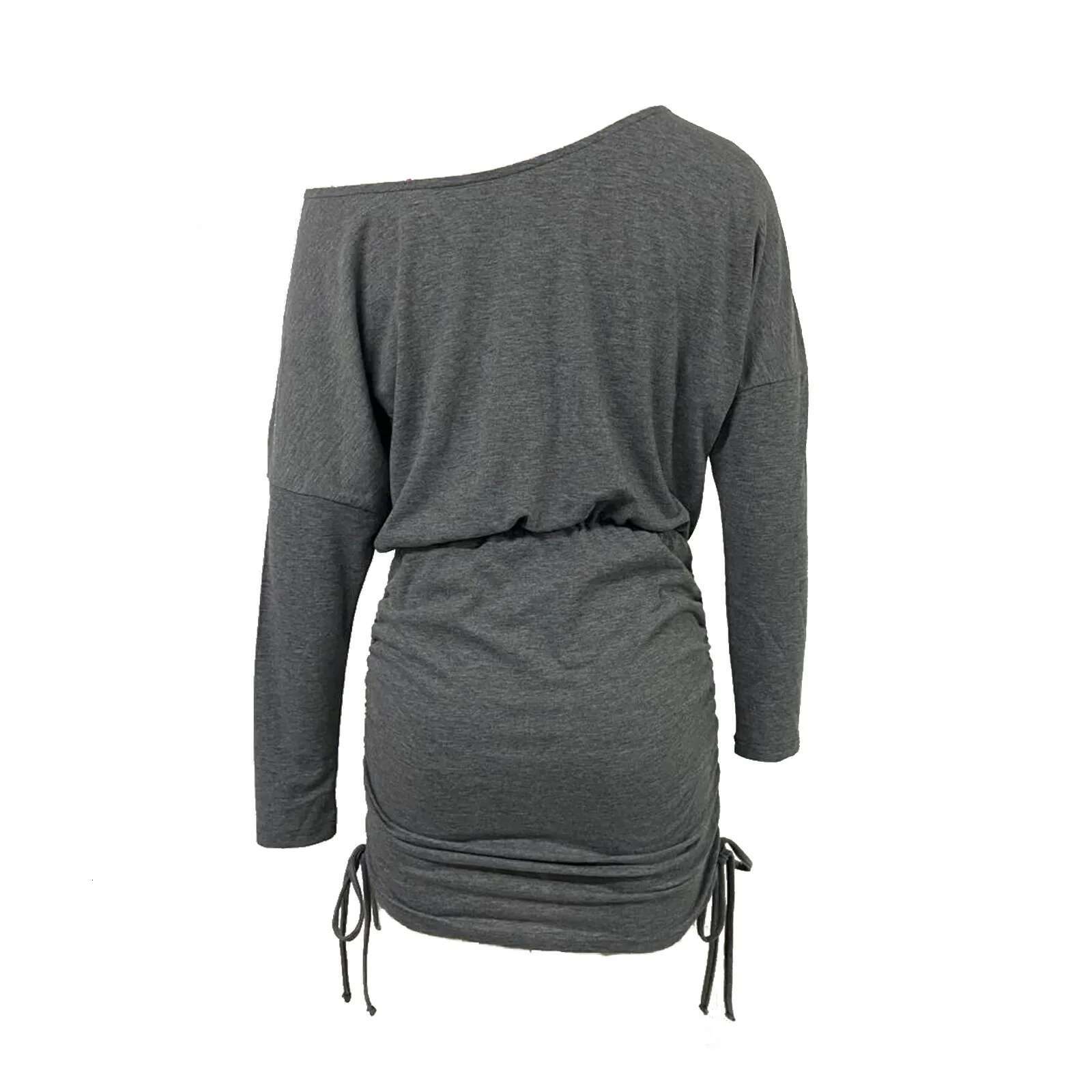 Dongdumaoyi Asymmetrical Neck Side Drawstring Summer Dress Women S Fashion Street Style Batwing Long Sleeve Bodycon Mini Dresses