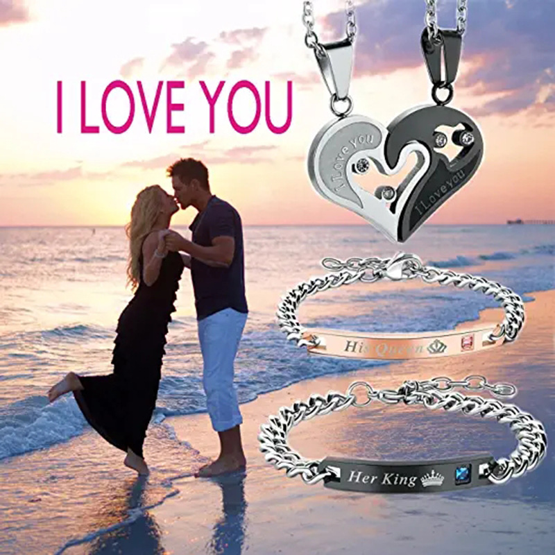 Elegant Couples Jewelry: Heart Shaped Diamonds Embedded Pendants