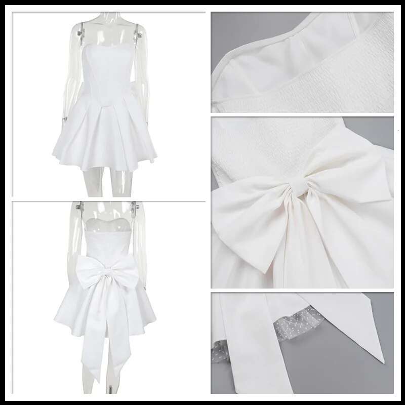 Dongdumaoyi Townlike Bow Waist Wrap A Line Dress Women Strapless Mini Summer Elegant Double Layer Sexy Party Dresses With Lining