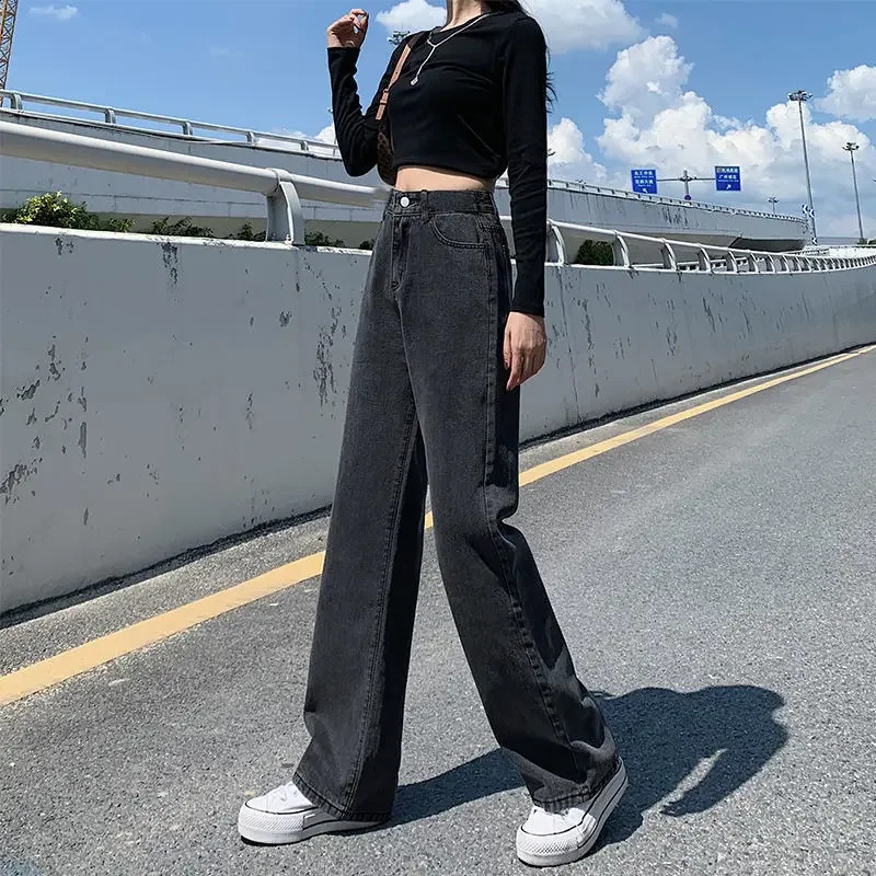 high waisted straight leg mini loose fitting jeans for womens ideal wide tailgating in spring 250420