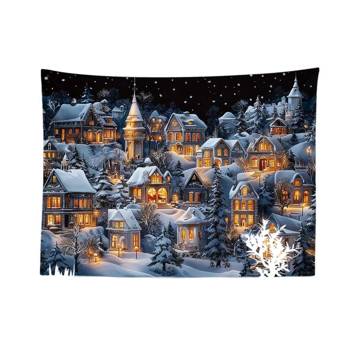1pc Christmas Eve Snowscape Town Print Tapestry Living Room Wall Decoration Background Cloth Machine Washable Space PendantM251125