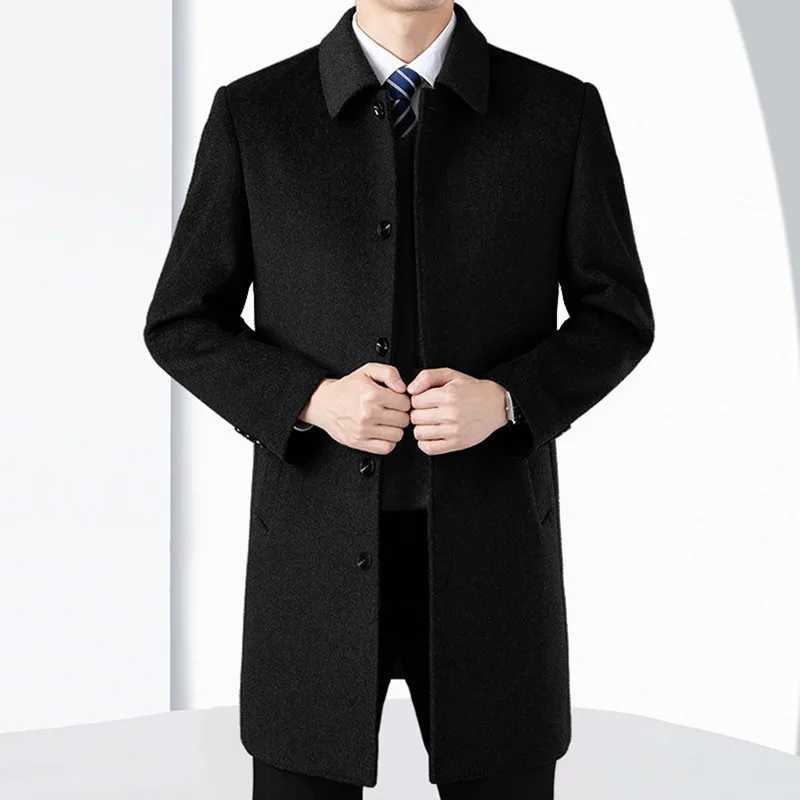 Autumn Winter Mens Wool Coats High Quality Business Casual Turn Down Collar Woolen Trench Outwear England Style Male Long CoatT251125