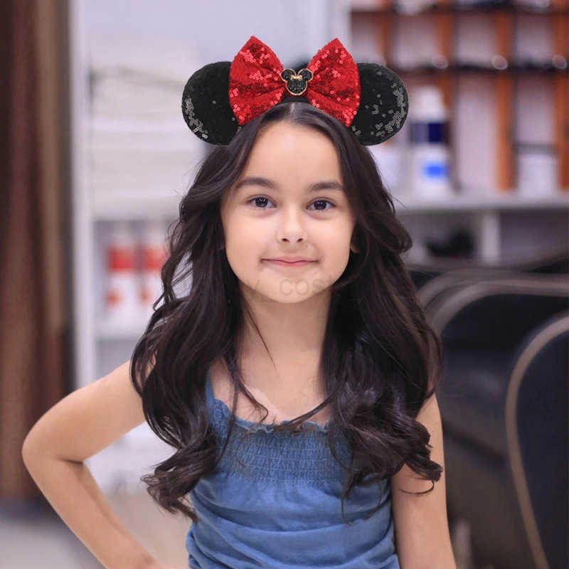 Disney 2024 Disney Castle Fireworks Mouse Earhead with sequins Bow Hair Girls Festival Party DIY Headwear Accessories X250425