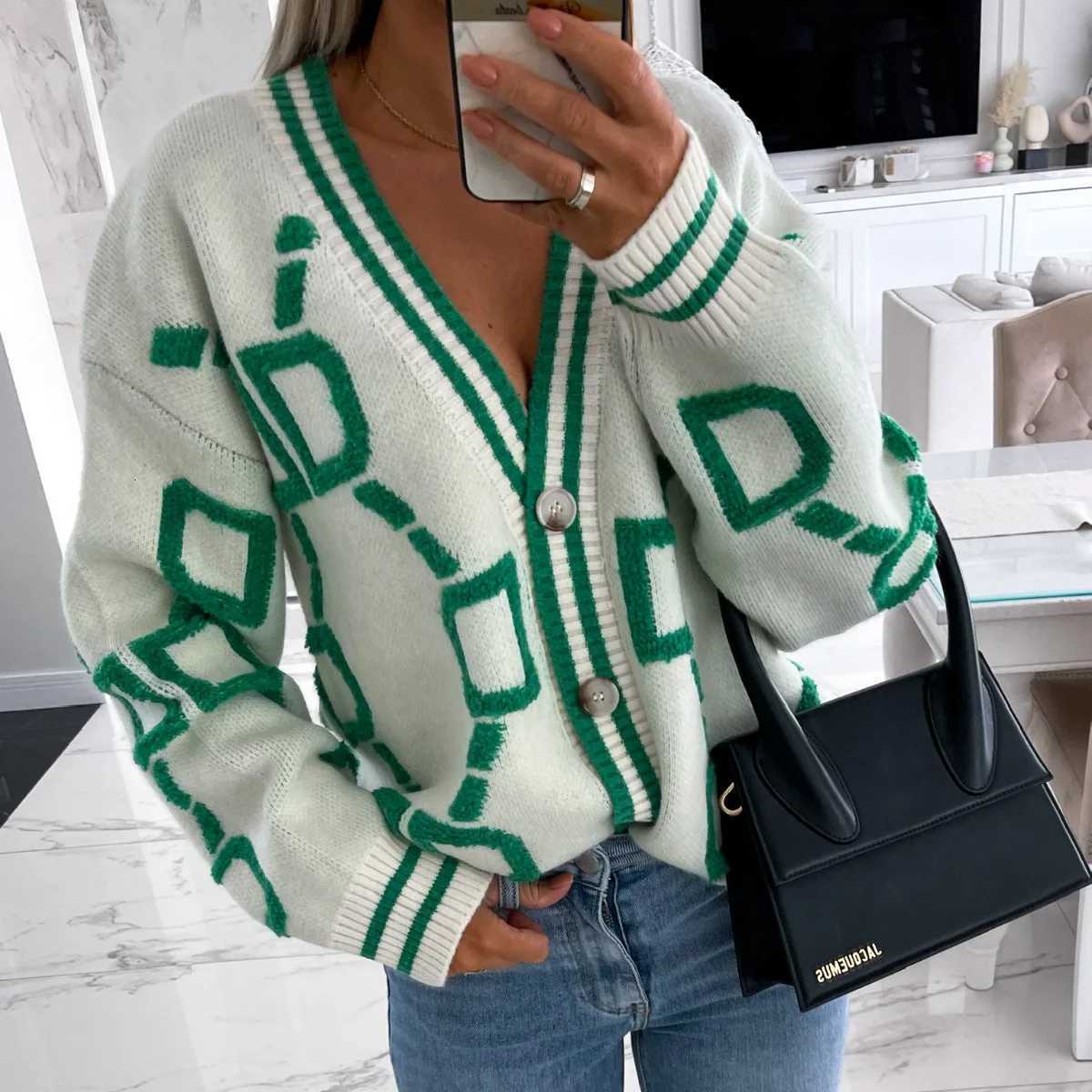 Cardigan Women Sweaters Knitted V Neck Full Sleeve Jumpers Y2k Streetwear Elegant Splice Knit Casual Open Stith Autumn WinterT251125
