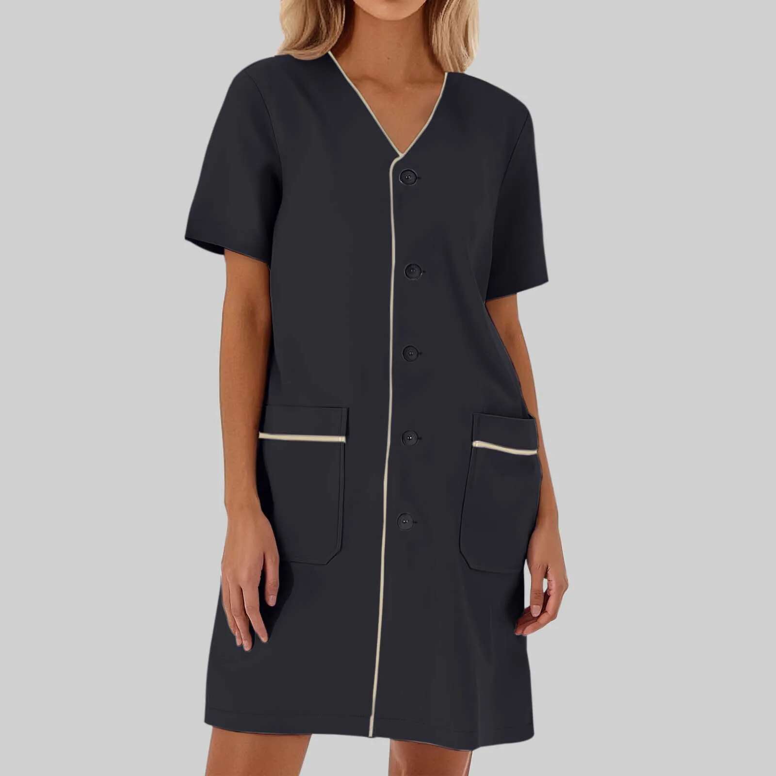 Dongdumaoyi Scrub Uniforms Dress Robe White Women Nursing Scrubs Jacket SPA Beautician Veterinary Work Wear Uniform