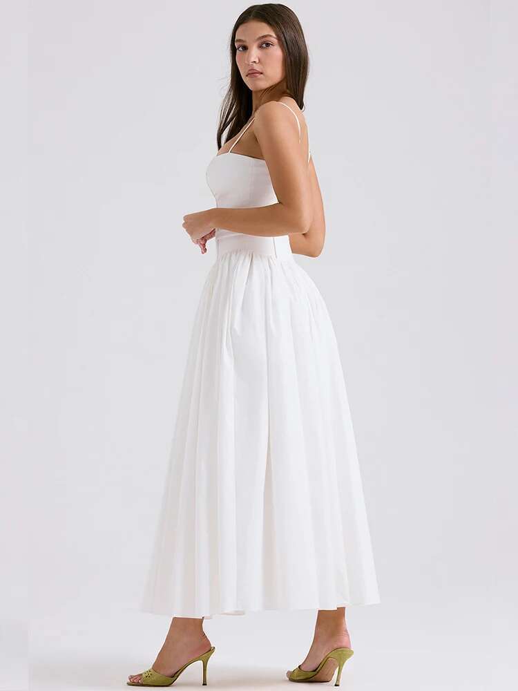 Dongdumaoyi Townlike Waist Wrap A Line Elegant Midi Long Dress Women Hollow Out Spring Summer Backless Sexy Party Bandage Dresses