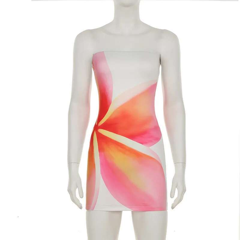 Dongdumaoyi Townlike Print Slim Bodycon Dress Women Strapless Mini Spring Summer Backless Nightclub Sexy Party Dresses