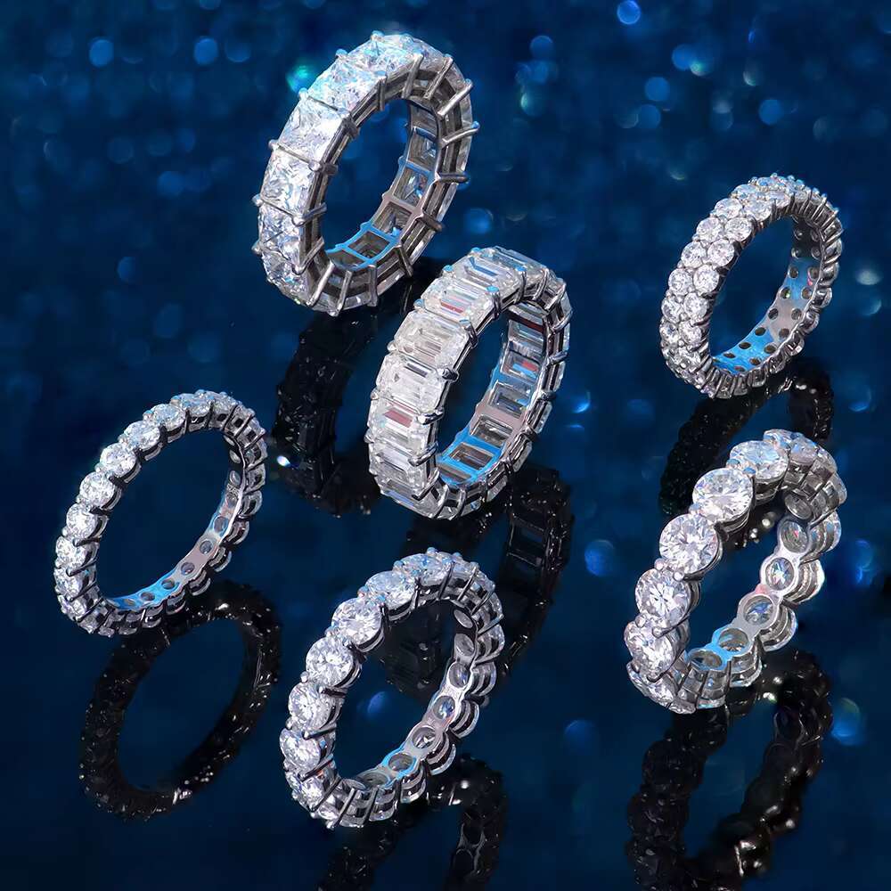 Stocks Fine Jewelry Moissanite Tennis Rings 925 Sterling Silver Full Circle Double Row Moissanite Rings Hip Hop Jewelry
