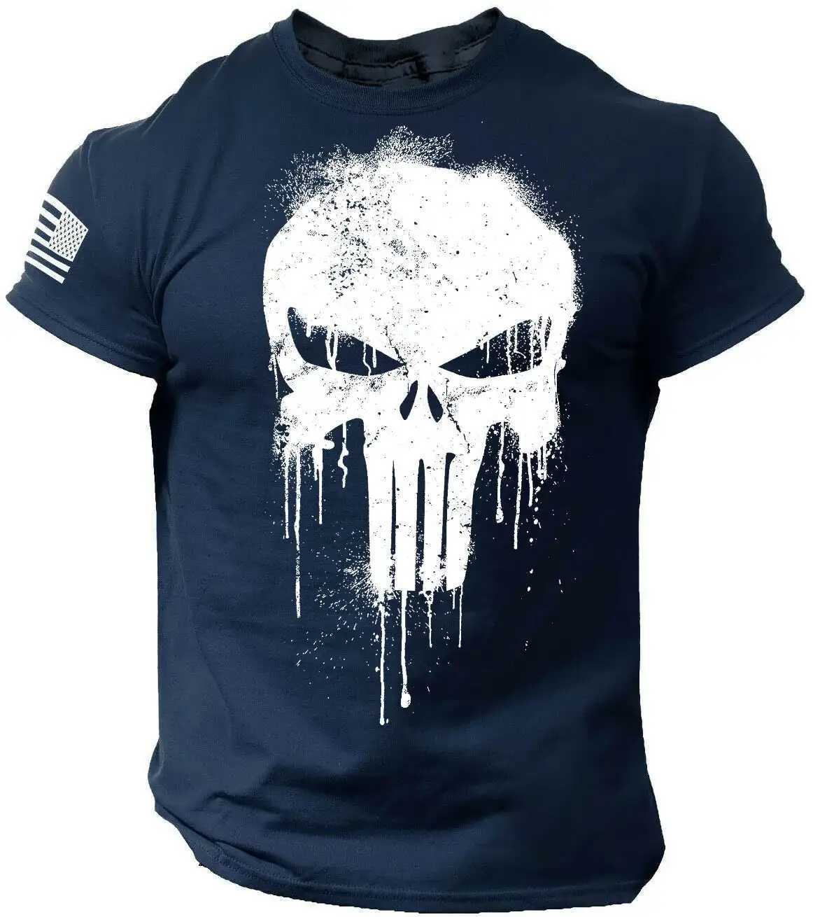 Mens 3D printed mens T-shirt military patriotic skull drip T-shirt oversized short sleeved sports shirt mens clothing top-level T-shirt W250425