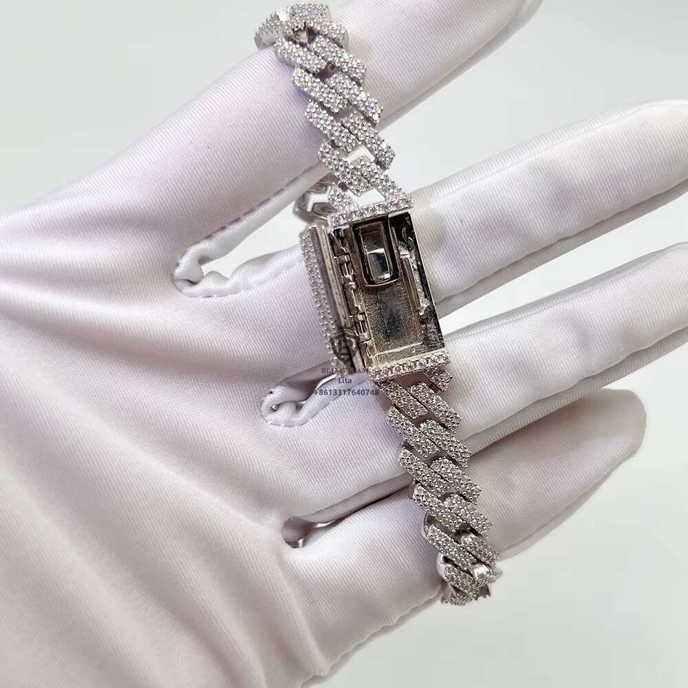 Wholesale Iced Out Jewelry GRA Certificate 7inch 8inch Hip Hop Mens Moissanite 10mm Silver Cuban Bracelet