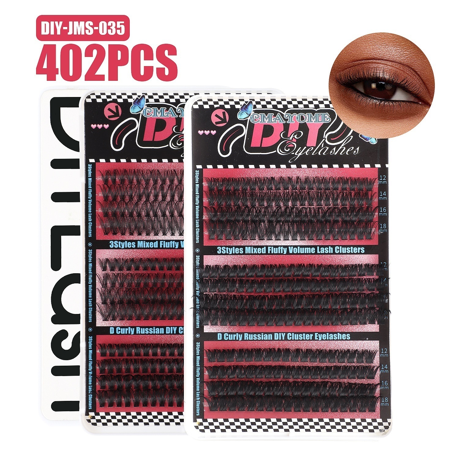 DIY Lashes Kit 402Pcs Cluster Segmented Eyelash Extensions Thick Fluffy Individual Eyelashes D Curled Handmade Reusable Grafted Lashes