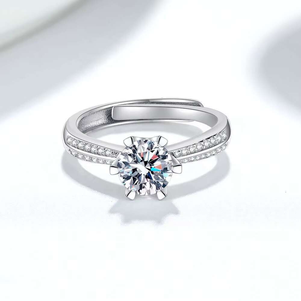 Wholesale Moissanite Jewelry Custom Ring Paved Micro 4 Claw Setting Solid 925 1CT Moissanite Diamond Ring Female Engagement