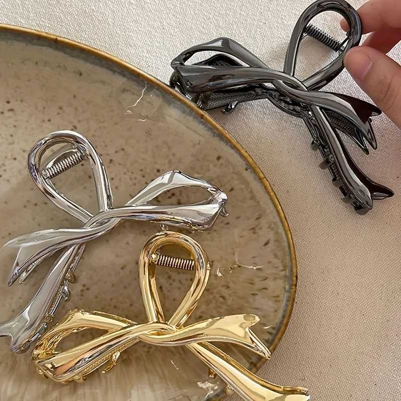 New retro ribbon bow hair clip metal hair clip crab headband hair clip shark ponytail female hair accessory bucketT250425