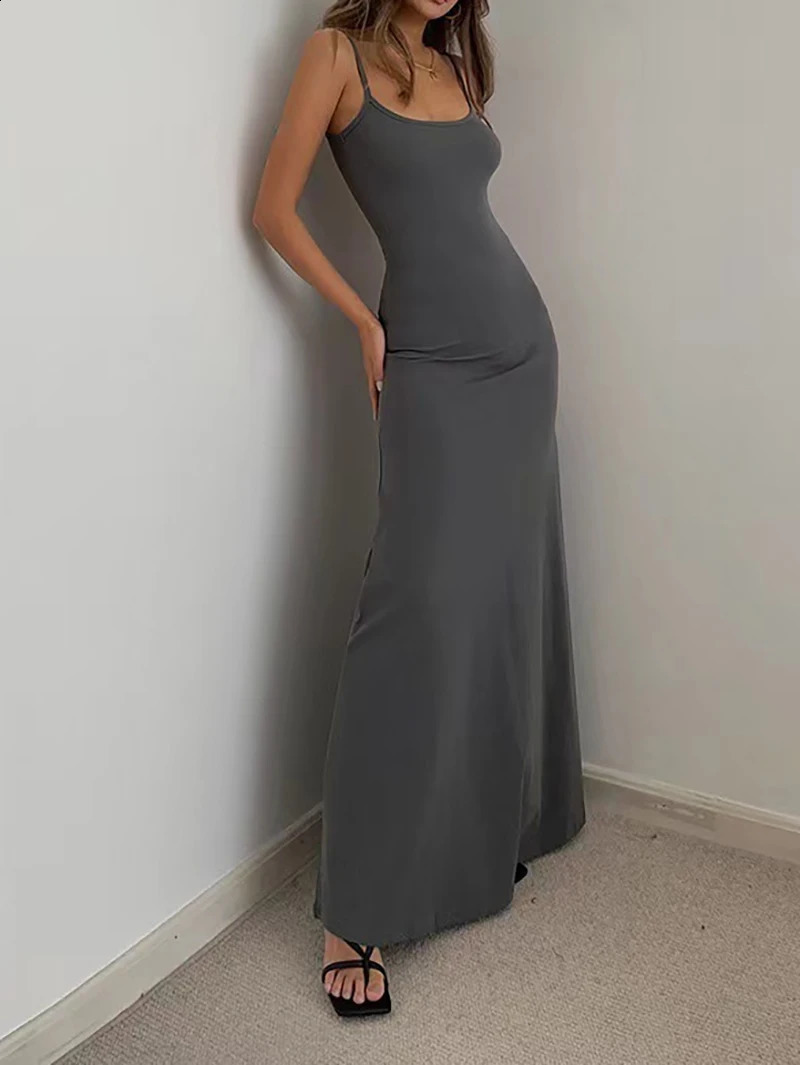 Womens spring and summer tight fitting dress womens sexy sleeveless spaghetti shoulder strap shawl dress elegant backless evening dress long skirt 250