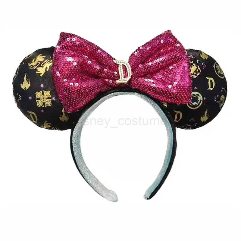 Disney 2025 Disney Minnie Earband Womens Disneyland Mickey Plush Glitter Birthday Gift Party Role Playing Girl Accessories Toy X250425
