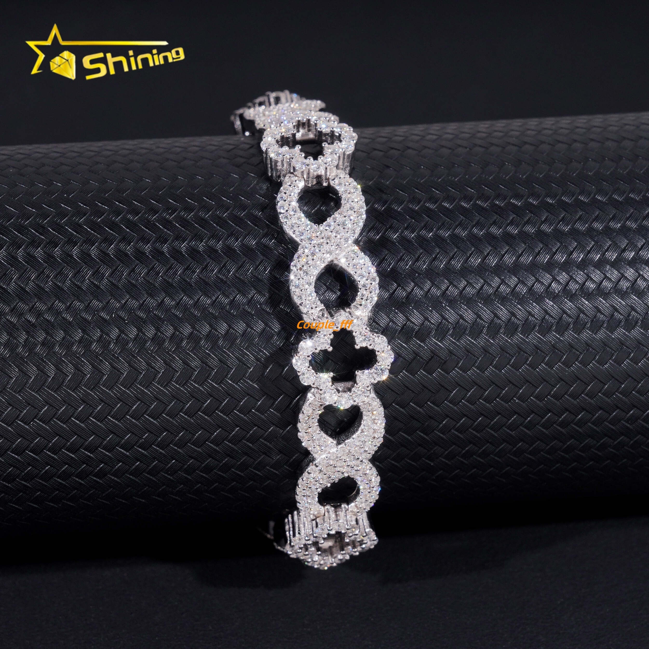 New Arrivals Hip Hop GRA Certificate 11mm 925 Silver Infinity Clover Cuban Mens Moissanite Bracelet