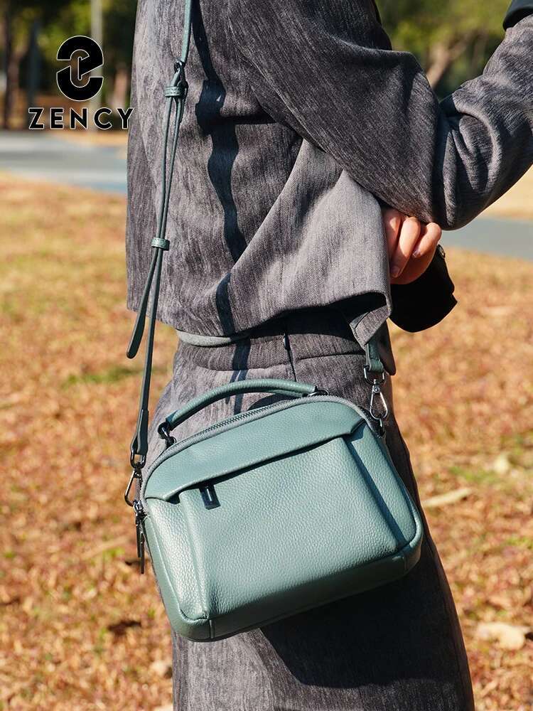 Zency 2025 New Genuine Leather Women's Shoulder Simple Cowhide Ladies Handbag Satchel Bag Female Commuter Shopping Daily Bag