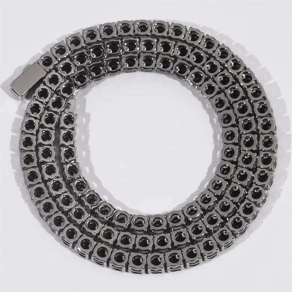 Wholesale Price Pass Tester 316L Stainless Steel 5mm Black Moissanite Hip Hop Iced Out Jewelry Tennis Chain Bracelet Necklace