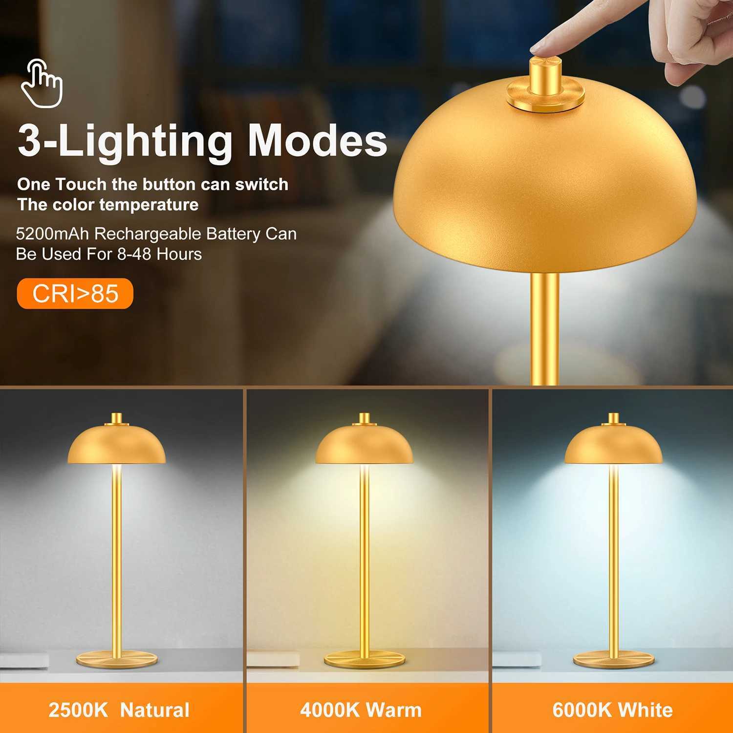 SUBORT Table Lamp for Bedroom Rechargeable Wireless Touch Lamp Camping Mushroom Creative Lamp Mood Light USB-C Desk LampM251125