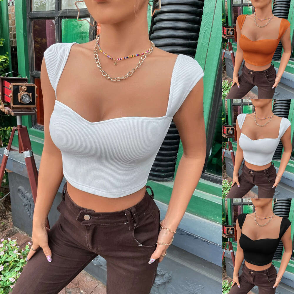 European and American women's Instagram style slim fit square neck ultra short sleeveless T-shirt vest top 2025 new casual versatile fashion clot