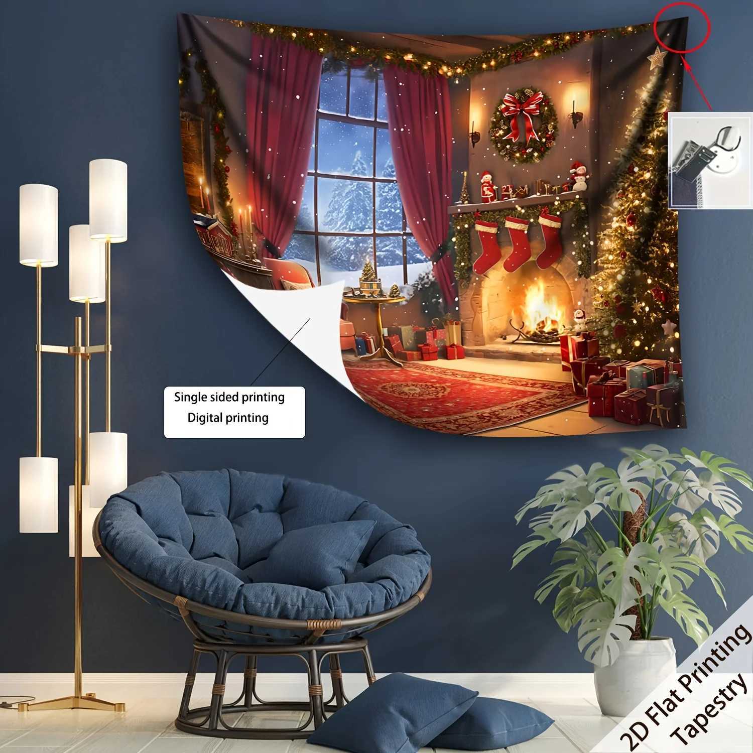 tapestry2D Flat Printing1pcs Christmas Tree Fireplace Gifts Tapestry Christmas Day Large Size Decorative Hanging Cloth HoliM251125