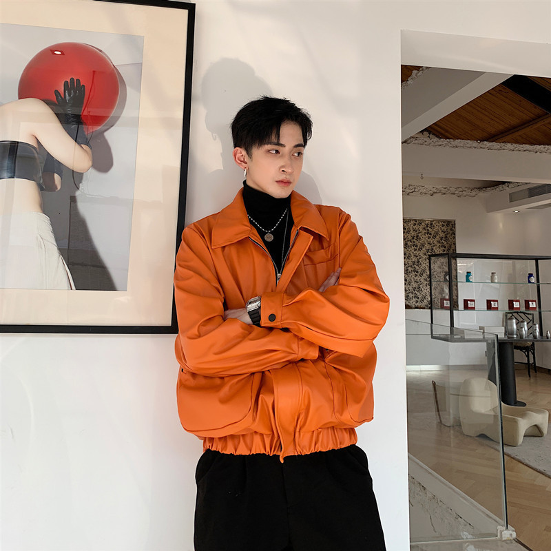 Mauroicardi Spring Autumn Cool Oversized Short Black Orange Soft Faux Leather Jacket Men Zipper er Clothes Fashion 250823