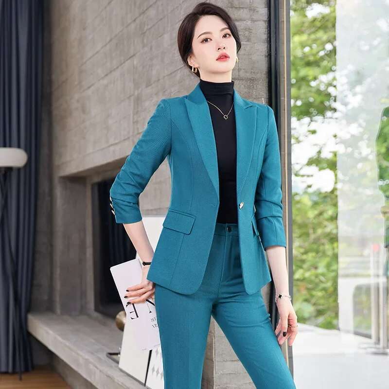 Elegant Women's Suit Set Autumn Winter Fashion Ladylike Government Employee Interview Formal Workwear Long Pants Ensemble