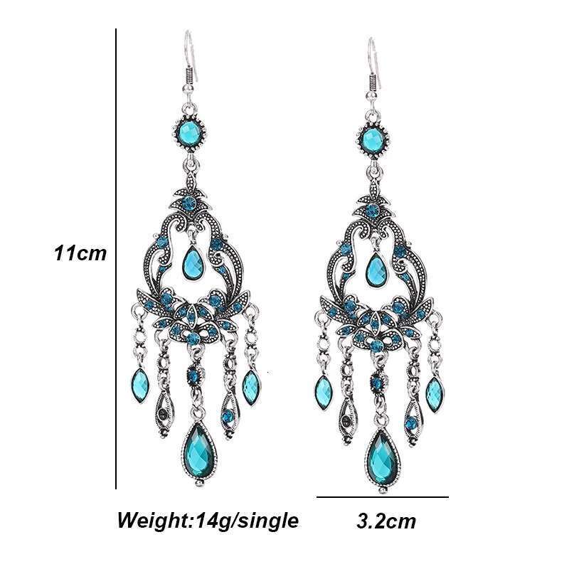 Vintage Ethnic Style Rhinestone Flower Shaped Water Drop Earrings For Women Elegant Long Texture Dangle Earring Female Jewelry