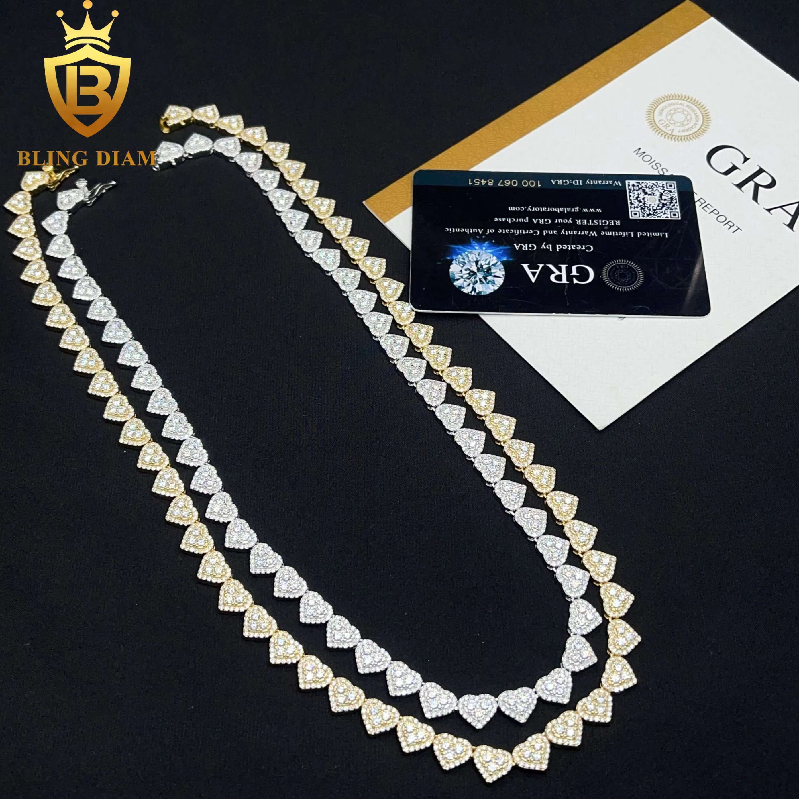8mm Fine Jewelry GRA Certificate 925 Sterling Silver VVS Moissanite Heart Shape Cuban Tennis Chain Necklace