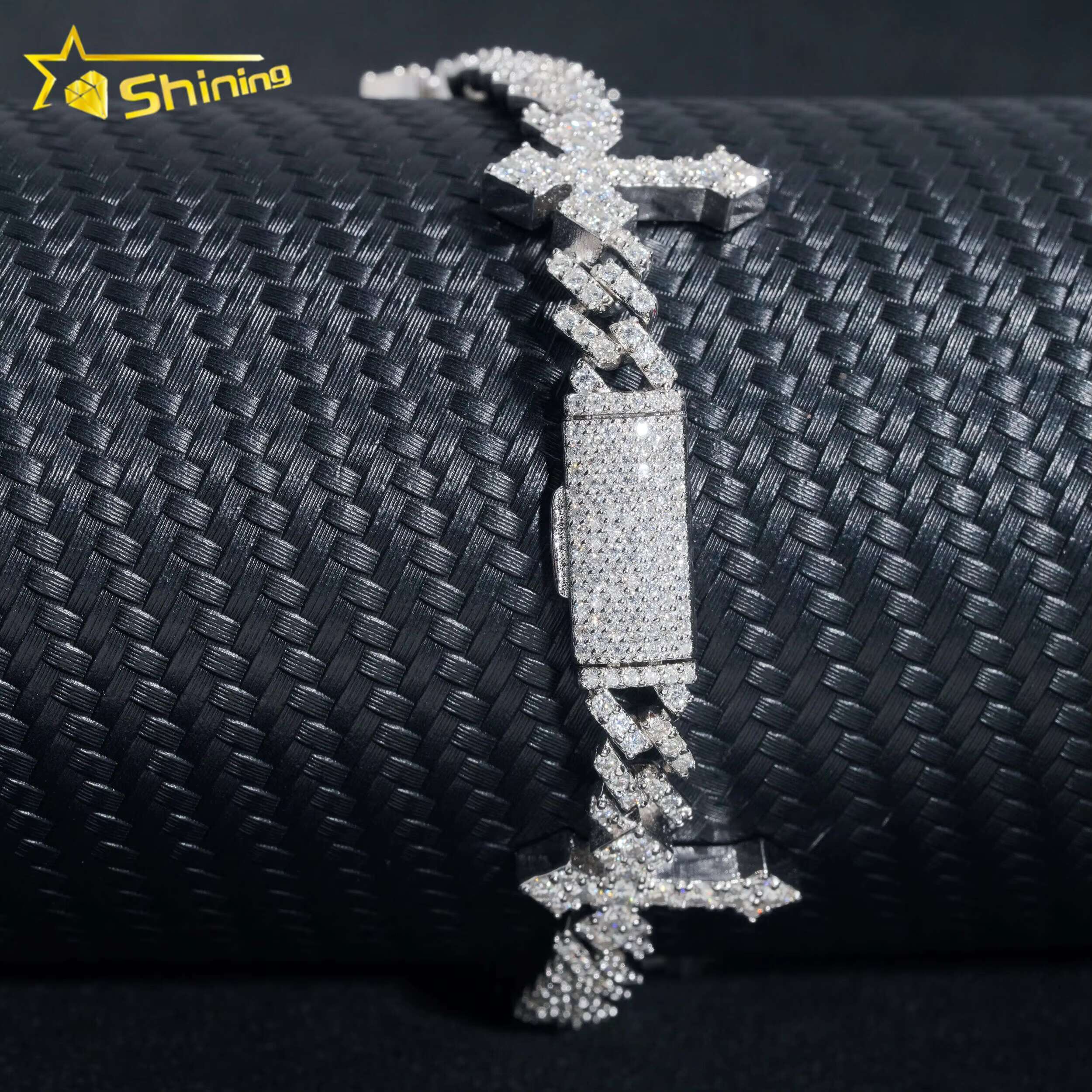 Diamond Tester Certified Hip Hop Jewelry 6MM Iced Out 925 Silver Gold Plated VVS D Color Cross Moissanie Cuban Link Bracelet