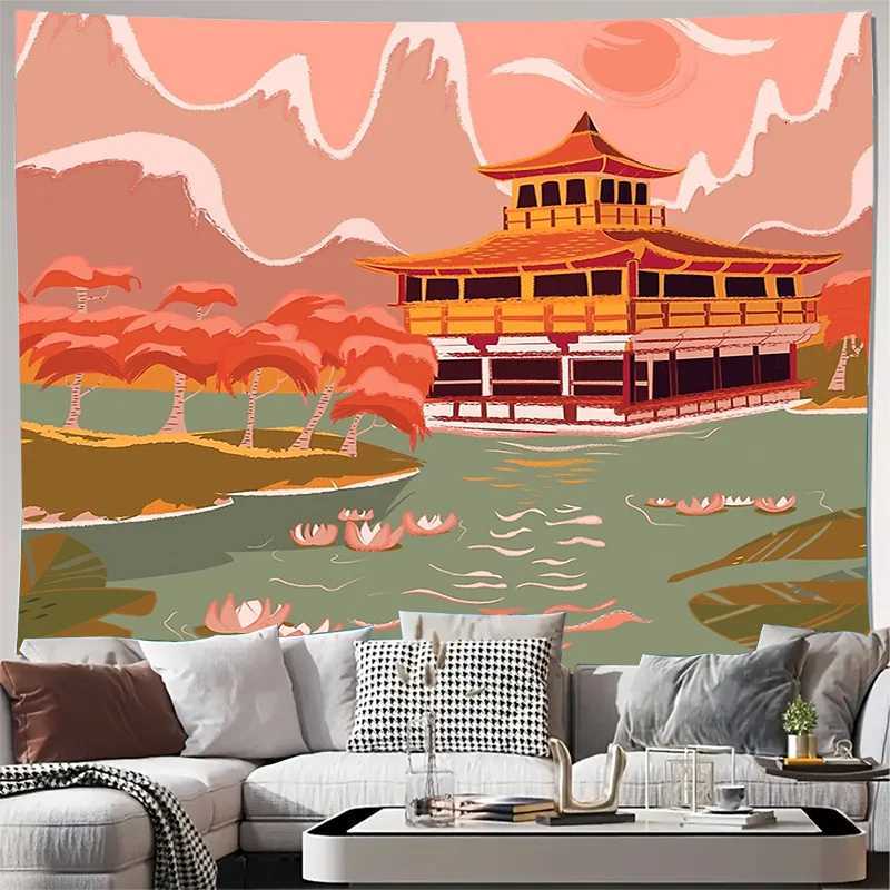 Japanese Temple Wall Tapestry Scenic Nature Zen Decor Room Divider Backdrop Beach Coverlet Home Aesthetic VibeM251125