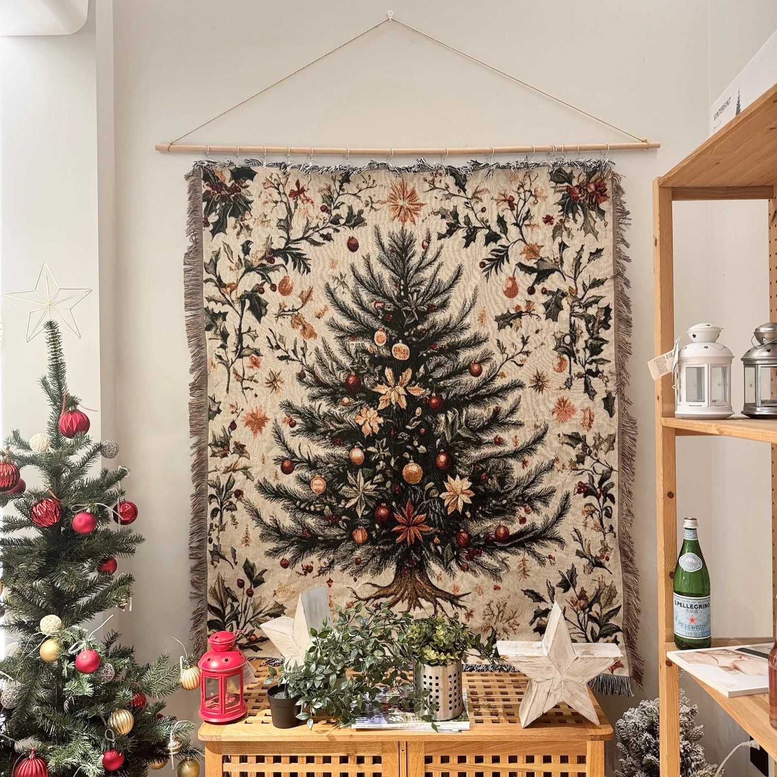 Cartoon Christmas Tree Tapestry Christmas Living Room Sofa Blanket Bedroom Wall Decorative Home Decoration For New Year GfitsM251125