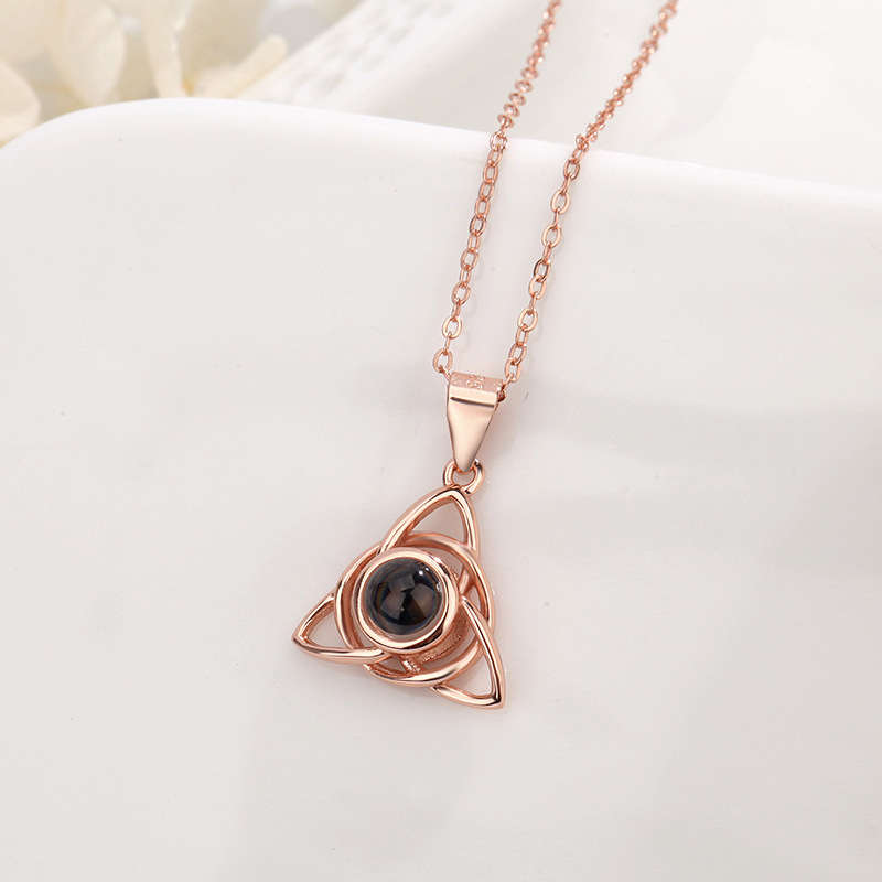 I Love You Projection Stone Necklace with Hollow Triangle and Round Pendant necklace for men moissanite chain designer necklace designer jewelry neckl - view 3