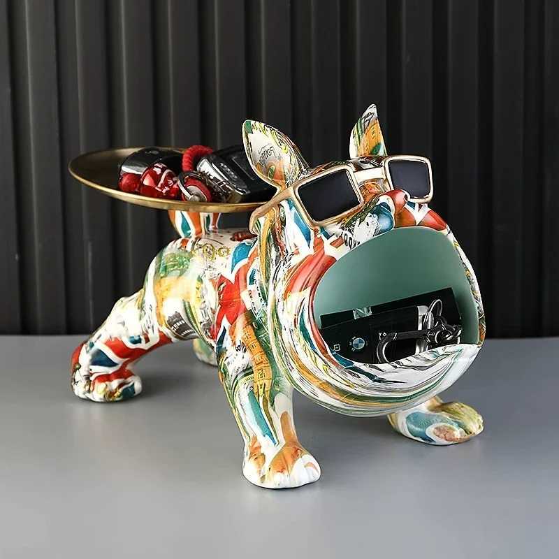 Luxury Resin French Bulldog Colorful Animal Figurine Cool Dog Statue with Tray Living Study Room Bedroom Home Office Decor Gift Y251125